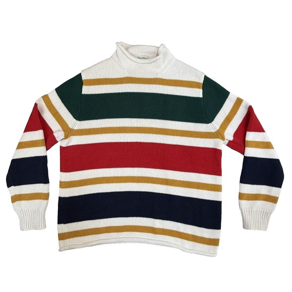 J.CREW Other - J Crew Heritage Cotton Roll Neck Sweater Mens L Stripe Pullover BM118 Chunky